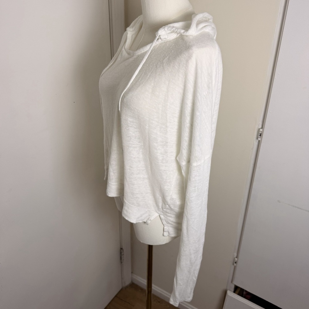 Theory Women's 100% Linen White Sheer Pullover Knit Hoodie Sz S